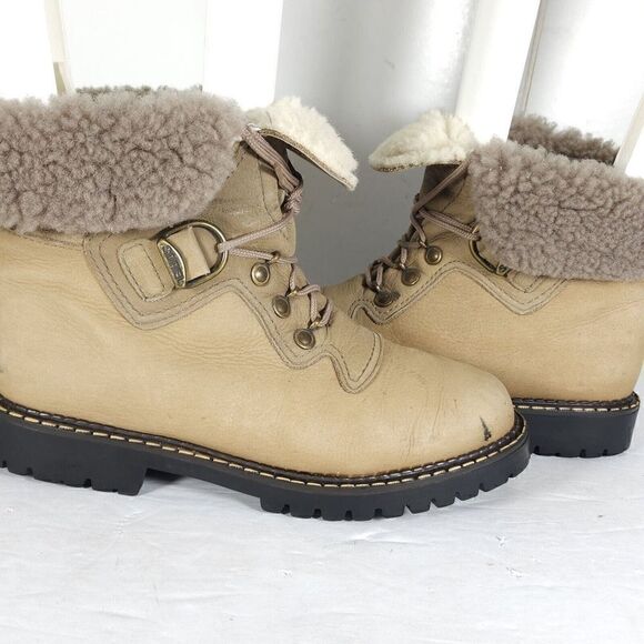 Sorel Women's Kaufman US 8M Beige Leather Lined Lace Up Shearling Winter Boots - Picture 9 of 13